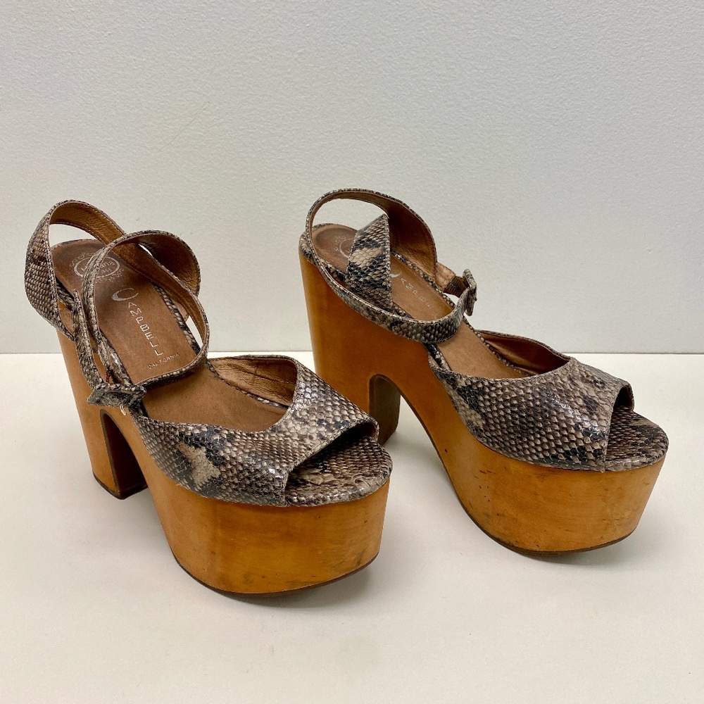 Jefferey Campbell Havana Last Wood Heel Wedge Snake Print Sandal Size 8
